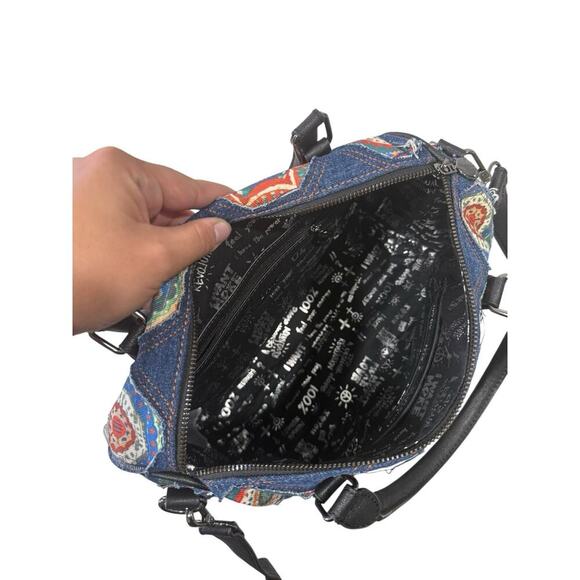 Desigual SAC BOWLING CIRCULAIRE FRISES Denim Patchwork Sachel Bag - Picture 13 of 13